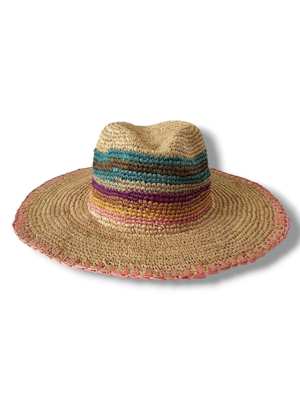 Wyeth Georgia Wide Brim Striped Raffia Sun Hat NWT